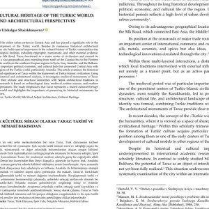 A scientific article about Taraz has been published in the international scientific journal of Turkey.
