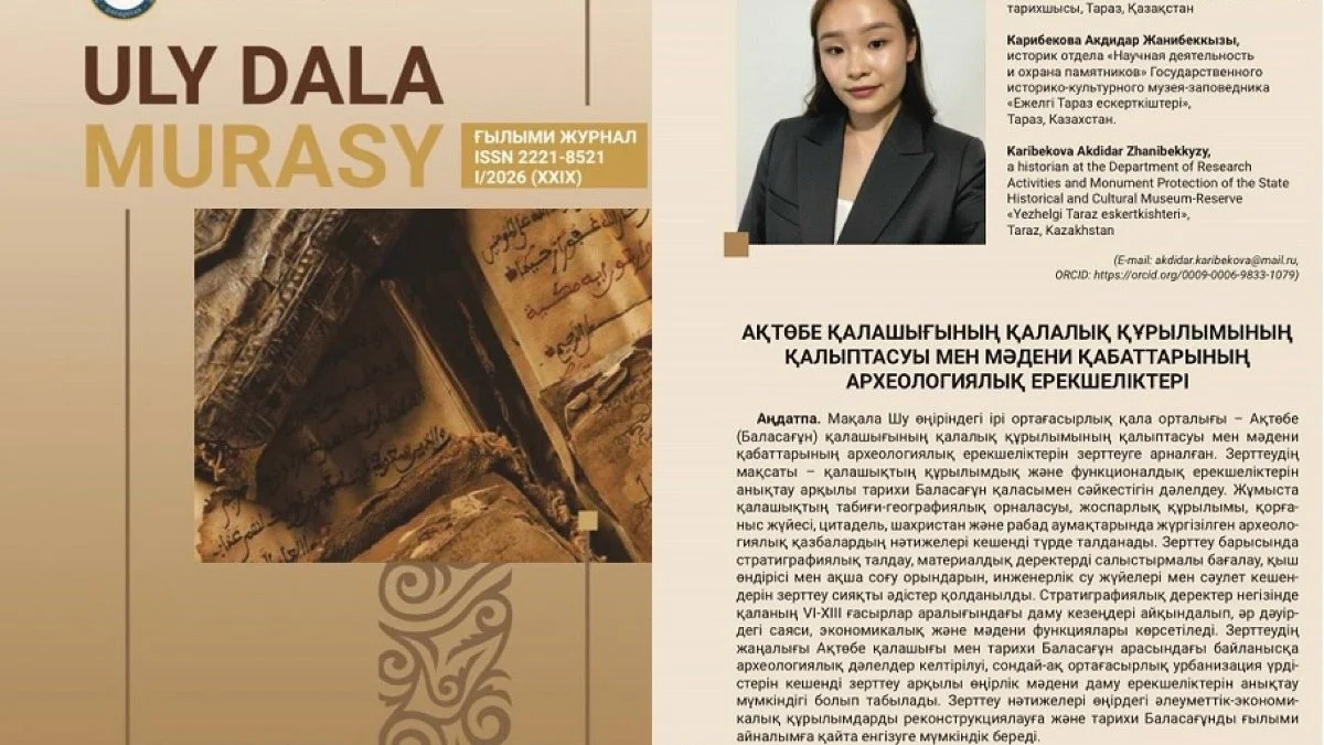 «Ақтөбе қалашығының қалалық құрылымының қалыптасуы мен мәдени қабаттарының археологиялық ерекшеліктері» тақырыбындағы мақаласы